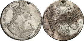 RUSSLAND. 
ZARENREICH. 
Anna 1730-1740. Rubel 1734 o. Mzz., Moskau. Gala-Brb. n.r.; auf der Brust 4-strahl. Kleinod / Gekr. Doppeladler (Reichsapfel...