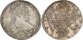 RUSSLAND. 
ZARENREICH. 
Anna 1730-1740. Rubel 1734 Großes Brb. / Gekr. Doppeladler. Uzd.&nbsp; 710 ff., Dv.&nbsp; 1672, Bitkin 89 ff. . 

ss+