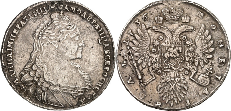RUSSLAND. 
ZARENREICH. 
Anna 1730-1740. Rubel 1736 Großes Brb. / Gekr. Doppela...