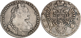RUSSLAND. 
ZARENREICH. 
Anna 1730-1740. Rubel 1737 Gekr. Brb. n.r. / Gekr. Doppeladler. Uzd.&nbsp; 729, Dv.&nbsp; 1673, Bitkin 132 ff. . 

ss
