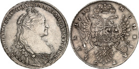 RUSSLAND. 
ZARENREICH. 
Anna 1730-1740. Rubel 1737 Gekr. Brb. n.r. / Gekr. Doppeladler. Uzd.&nbsp; 729, Dv.&nbsp; 1673, Bitkin 132 ff. . 

Kl. Sch...