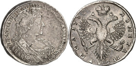 RUSSLAND. 
ZARENREICH. 
Anna 1730-1740. Poltina (1/2 Rubel) 1733 Moskau. Brustb. r. / Gekr. Doppeladler. Uzd.&nbsp; 708, Bitkin 148 ff. . 

ss