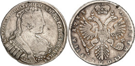 RUSSLAND. 
ZARENREICH. 
Anna 1730-1740. Poltina (1/2 Rubel) 1733 Moskau. Brustb. r. / Gekr. Doppeladler. Uzd.&nbsp; 708, Bitkin 148 ff. . 

kl. Sc...