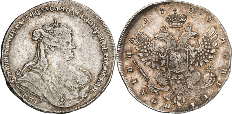 RUSSLAND. 
ZARENREICH. 
Anna 1730-1740. Poltina (1/2 Rubel) 1739 C Pb, St. Pet...