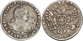 RUSSLAND. 
ZARENREICH. 
Anna 1730-1740. Polupoltinnik (1/4 Rubel) 1739 C P b St. Petersburg. Brustb. r. mit Diadem a.d. Stirn / Gekr. Doppeladler. m...