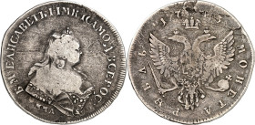 RUSSLAND. 
ZARENREICH. 
Elisabeth 1741-1762. Rubel 1743 M.M.D, Moskau. Drap. Brb. mit Krönchen und Schmuck-besticktem Ärmel n.r.&nbsp;/ Doppeladler....