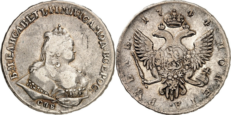 RUSSLAND. 
ZARENREICH. 
Elisabeth 1741-1762. Rubel 1744 C P b St.Petersburg. B...