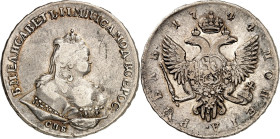 RUSSLAND. 
ZARENREICH. 
Elisabeth 1741-1762. Rubel 1744 C P b St.Petersburg. Brb. n.r. / Gekr. Doppeladler. Uzd.&nbsp; 787, Dv.&nbsp; 1677, Bitkin 2...