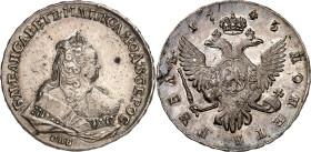 RUSSLAND. 
ZARENREICH. 
Elisabeth 1741-1762. Rubel 1745 C P b St.Petersburg. Brb. n.l. / Gekr. Doppeladler. Uzd.&nbsp; 795, Bitkin 259. . 

kl. Sc...