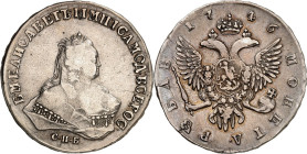 RUSSLAND. 
ZARENREICH. 
Elisabeth 1741-1762. Rubel 1746 C. P. b, St. Petersburg. Drap. Brb. mit Krönchen n.r. / Gekr. Doppeladler. Uzd.&nbsp; 802, D...