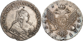 RUSSLAND. 
ZARENREICH. 
Elisabeth 1741-1762. Rubel 1751 MMA, Moskau. Brb. n. r. / Gekr. Doppeladler. Uzd.&nbsp; 834, Dv.&nbsp; 1678, Brekke&nbsp; 79...