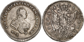 RUSSLAND. 
ZARENREICH. 
Elisabeth 1741-1762. Poltina (1/2 Rubel) 1745 MMA Moskau.Brb. n. r. / Gekrönter DA. Uzd.&nbsp; 799, Bitkin 149. . 

kl. Sc...