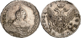 RUSSLAND. 
ZARENREICH. 
Elisabeth 1741-1762. Poltina (1/2 Rubel) 174(5) C Pb, St.&nbsp;Petersburg. Drap. Brb., schulterfrei, mit Krönchen n.r.&nbsp;...