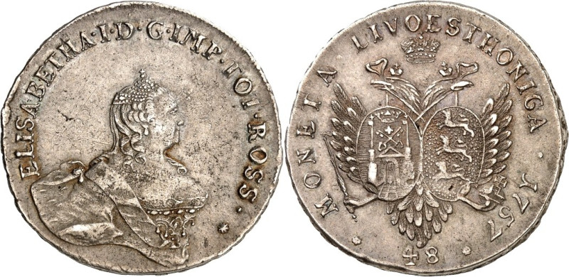 RUSSLAND. 
ZARENREICH. 
Elisabeth 1741-1762. --&nbsp;. 1/2&nbsp;Rubel livländi...