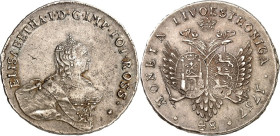RUSSLAND. 
ZARENREICH. 
Elisabeth 1741-1762. --&nbsp;. 1/2&nbsp;Rubel livländisch (48 Kopeken) 1757 o.&nbsp;Mzz. Drap. Brb. mit Krönchen n.r.&nbsp;/...