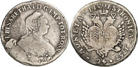 RUSSLAND. 
ZARENREICH. 
Elisabeth 1741-1762. --&nbsp;. 1/4 Rubel livländisch (24 Kopeken) 1757 o. Mzz. Drap. Brb. mit Krönchen n.r. / Doppeladler hä...
