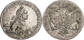 RUSSLAND. 
ZARENREICH. 
Katharina II. 1762-1796. Rubel (Ivanov-Typ) 1762 C Pb, St. Petersburg, Mmz. H-K (Nazar Kutusov). Drap. Brb. mit Krönchen n.r...