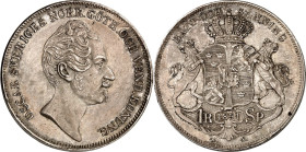SCHWEDEN. 
KÖNIGREICH. 
Oscar I. 1844-1859. 1 Rigsdaler Specie 1851 Kopf n.r. / Gekr. Wappen zwischen 2 gekr. Löwen. AAH&nbsp; 31, Dv.&nbsp; 354, KM...