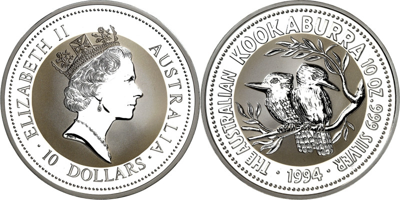 AUSTRALIEN. 
Elisabeth II. seit 1953. 10&nbsp;Dollars- 10 unzen Ag 1994 Kookabu...