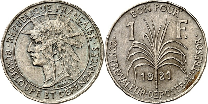 GUADELOUPE. 
1 Francs 1921 Cu-Ni. Gad./Cous. 43. . 

vz-