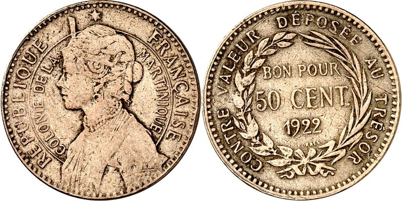 MARTINIQUE. 
50 Centimes 1922. K.-M. 40. . 

ss