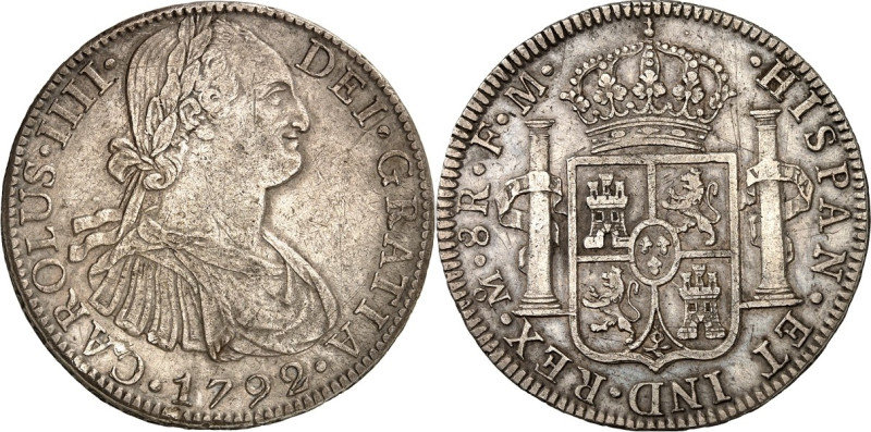 MEXIKO. 
Carlos IV. 1788-1808. 8&nbsp;Reales 1792 F.M. Mexiko City. Belorb. Brb...