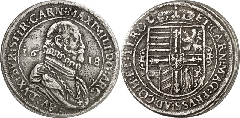 Römisch Deutsches Reich. 
Maximilian, Erzherzog 1612-1618. Taler 1618 Hall. Brb...