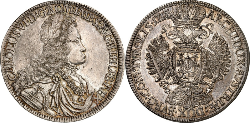 Römisch Deutsches Reich. 
Karl VI. 1711-1740. Reichstaler 1718 Hall. Belorb. ge...