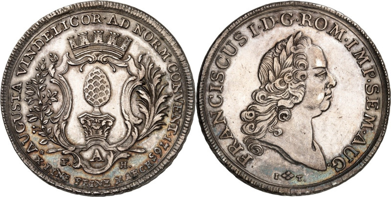 Augsburg, Stadt. 
z.Z. Franz I. 1745-1765. Konv.-Taler 1765 Stadtschild zwische...