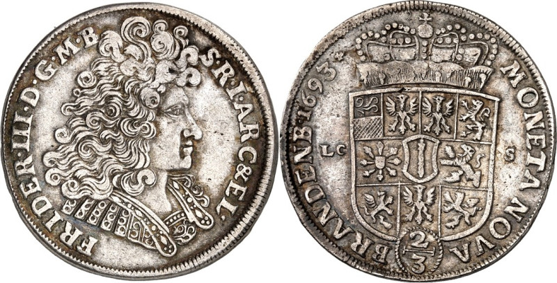 Brandenburg/-Preussen. 
Friedrich III. 1688-1701. 2/3 Taler 1693 LC-S Berlin. A...