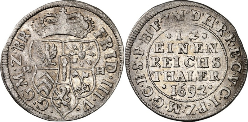 Brandenburg/-Preussen. 
Friedrich III. 1688-1701. 1/12 Taler 1692 W-H Emmerich....