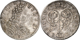Brandenburg/-Preussen. 
Friedrich Wilhelm I. 1713-1740. Sechsgröscher 1714 Königsberg. Belorb. Brb. n.r. / Krone über 2 Wappen. v.Schr.&nbsp; 437, Ol...