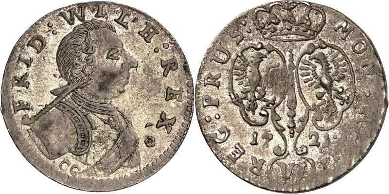 Brandenburg/-Preussen. 
Friedrich Wilhelm I. 1713-1740. Sechsgröscher 1721 CG, ...