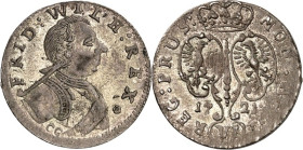 Brandenburg/-Preussen. 
Friedrich Wilhelm I. 1713-1740. Sechsgröscher 1721 CG, Königsberg. Geharn. Brb. n.r. / Gekr. 3-fach Schild. v.Schr.&nbsp; 474...