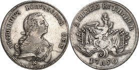 Brandenburg/-Preussen. 
Friedrich II. der Grosse 1740-1786. 1/2&nbsp;Reichstaler 1750 A, Berlin. Geharn. Brb. n.r.&nbsp;/ Gekr. Adler auf Armaturen, ...