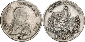 Brandenburg/-Preussen. 
Friedrich II. der Grosse 1740-1786. 1/4 Reichstaler 1750 A, Berlin. Geharn. Brb. n.r.&nbsp;/ Gekr. Adler auf Armaturen (2&nbs...
