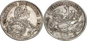 Brandenburg/-Preussen. 
Friedrich II. der Grosse 1740-1786. 1/2\ Reichstaler 1752 B, Breslau. Geharn. Brb. n.r.&nbsp;/ Gekr. Adler auf Armaturen. Old...