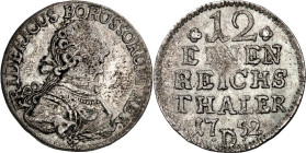 Brandenburg/-Preussen. 
Friedrich II. der Grosse 1740-1786. 1/12&nbsp;Reichstaler 1752 D, Aurich. Geharn. Brb. n.r.&nbsp;/ 6&nbsp;Z. Wert, Jahr u. Mz...