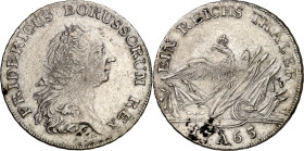 Brandenburg/-Preussen. 
Friedrich II. der Grosse 1740-1786. Reichstaler 1765 A, Berlin. Belorb. Kopf n.r. / Gekr. Adler auf Armaturen. Old.&nbsp; 69d...