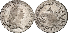 Brandenburg/-Preussen. 
Friedrich II. der Grosse 1740-1786. Reichstaler 1770 B, Breslau. Belorb. Kopf n.r.&nbsp;/ Gekr. Adler auf Armaturen. Old.&nbs...