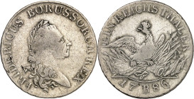 Brandenburg/-Preussen. 
Friedrich II. der Grosse 1740-1786. Reichstaler 1786 B, Breslau. Belorb. Alters-Brb. n.r. / Gekr. Adler auf Armaturen. Old.&n...