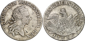 Brandenburg/-Preussen. 
Friedrich II. der Grosse 1740-1786. Reichstaler 1786 E, Königsberg. Belorb. Kopf n.r.&nbsp;/ Gekr. Adler auf Armaturen. Old.&...