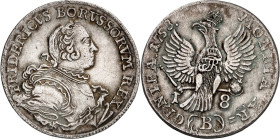 Brandenburg/-Preussen. 
Friedrich II. der Grosse 1740-1786. 18 Kreuzer 1753 B, Breslau, Schlesischer Typ. Brb. n.r.mit Ordensband / Gekr. Adler. Old....