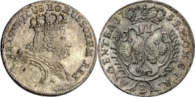 Brandenburg/-Preussen. 
Friedrich II. der Grosse 1740-1786. 6 Kreuzer 1755 B, Breslau. Gekr. Brb. n.r. / 2 Adlerschilde, darüber Krone. Old.&nbsp; 30...