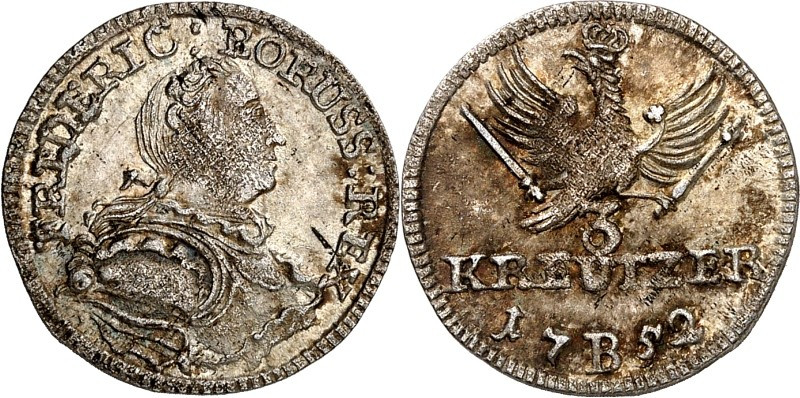 Brandenburg/-Preussen. 
Friedrich II. der Grosse 1740-1786. 3 Kreuzer 1752 B, B...