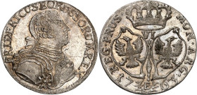 Brandenburg/-Preussen. 
Friedrich II. der Grosse 1740-1786. Sechsgröscher 1763 E, Königsberg, Kriegsprägung. Geharn. Brb. mit Ordensband u. Mantel n....