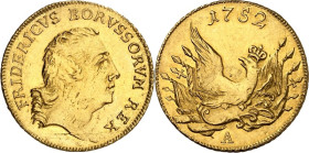 Brandenburg/-Preussen. 
Friedrich II. der Grosse 1740-1786. Friedrichsdor 1752 A, Berlin. Belorb. Kopf n.r. / Gekr. Adler auf Armaturen mit 6/5 Spitz...