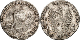 Brandenburg/-Preussen. 
Friedrich II. der Grosse 1740-1786. 6 Gröscher 1761 Mzst. Moskau. Brustbild Elisabeth I. v. Russland n. r. / Gekrönter preuss...