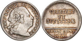 Brandenburg/-Preussen. 
Friedrich II. der Grosse 1740-1786. Medaille (Ag-Abschlag vom Dukat) 1740 (o. Sign.) a.d. Huldigung in BERLIN. Kopf n.r./ 3 Z...