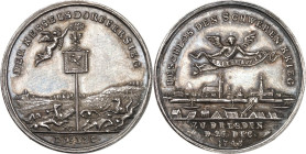 Brandenburg/-Preussen. 
Friedrich II. der Grosse 1740-1786. Medaille 1745 (o.Sign.) a.d.Frieden v. Dresden. DER KESSELSDORFFER SIEG Siegesgöttin bekr...